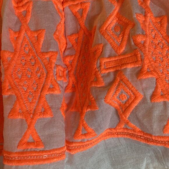 Taj By Sabrina Crippa Coverup Dress in White Cotton with Orange Embroidery. - Picture 7 of 8